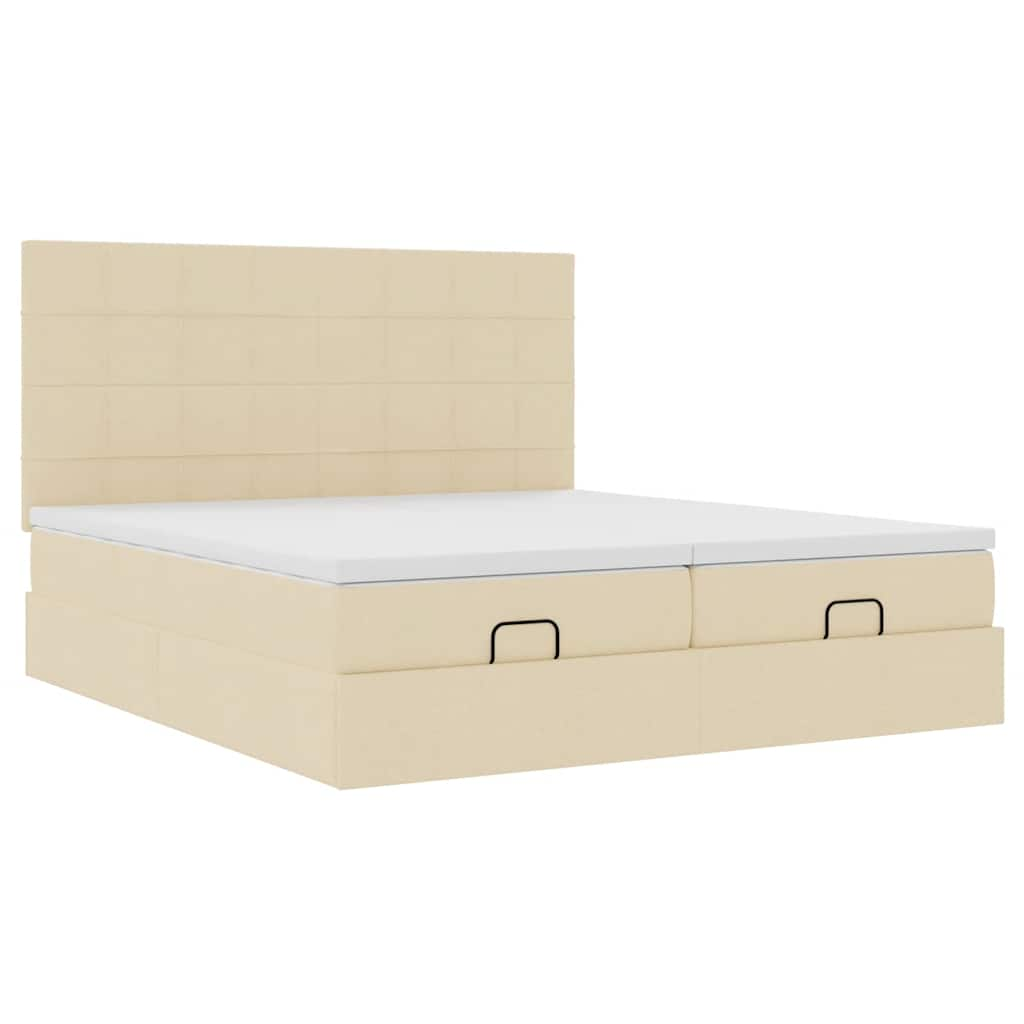 Cadre de lit ottoman avec matelas crème 180x200 cm tissu