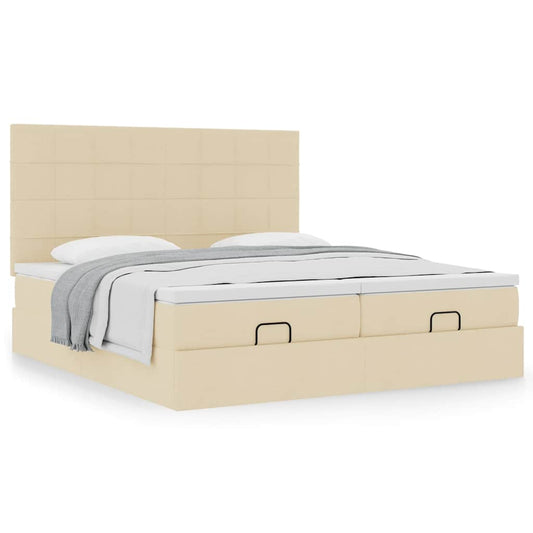 Cadre de lit ottoman avec matelas crème 180x200 cm tissu