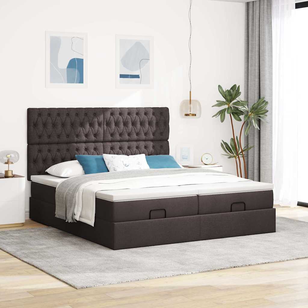 Cadre de lit ottoman avec matelas marron foncé 180x200 cm tissu