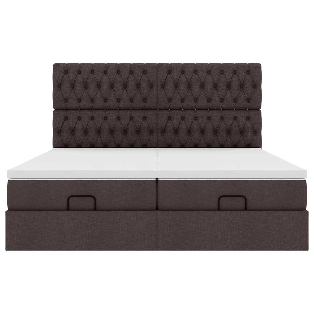 Cadre de lit ottoman avec matelas marron foncé 180x200 cm tissu