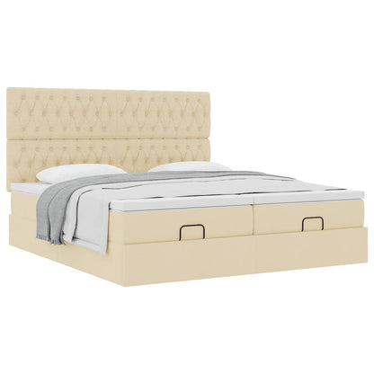 Cadre de lit ottoman avec matelas crème 180x200 cm tissu