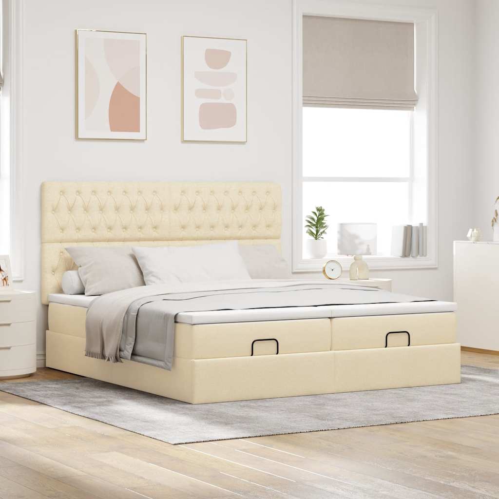 Cadre de lit ottoman avec matelas crème 180x200 cm tissu