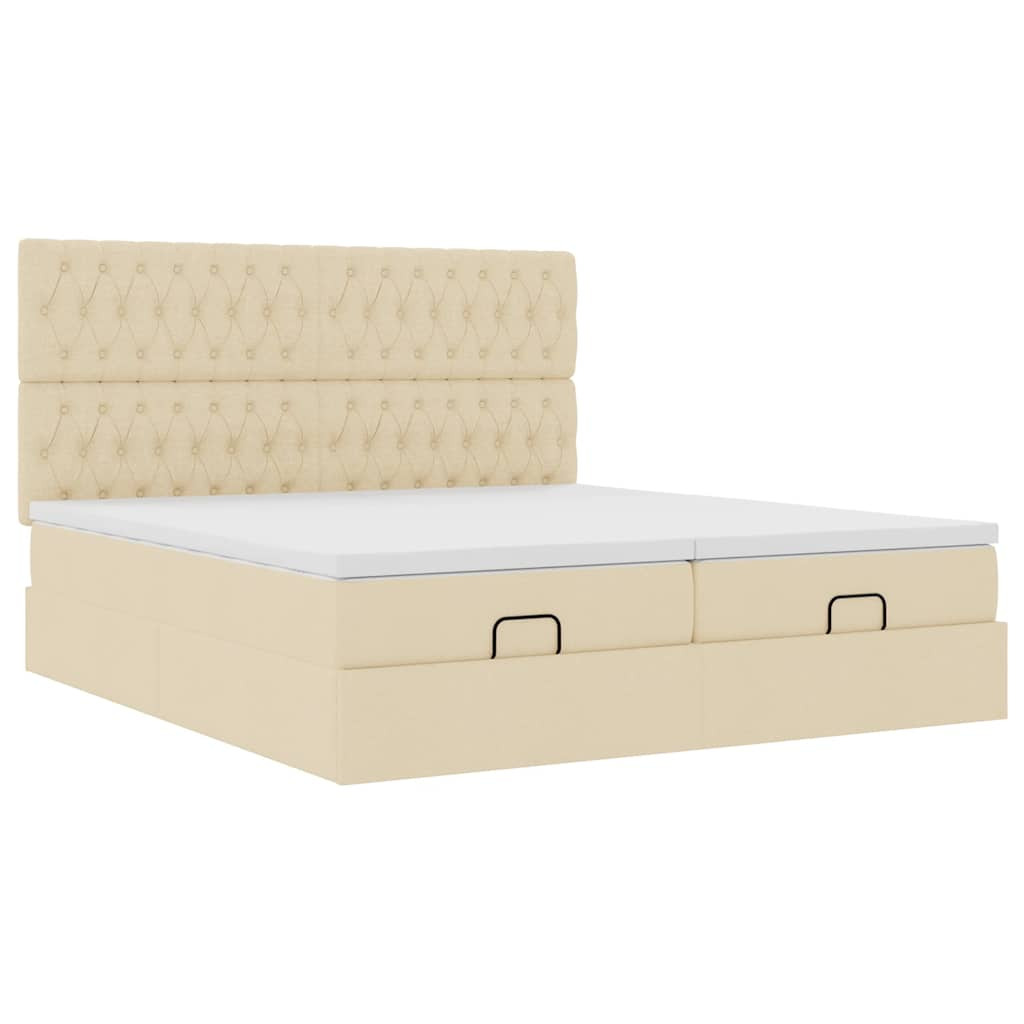 Cadre de lit ottoman avec matelas crème 180x200 cm tissu