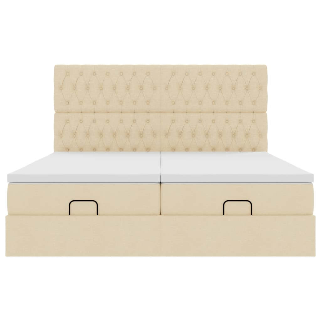 Cadre de lit ottoman avec matelas crème 180x200 cm tissu