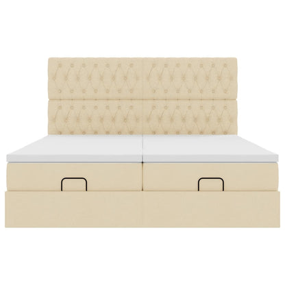 Cadre de lit ottoman avec matelas crème 180x200 cm tissu