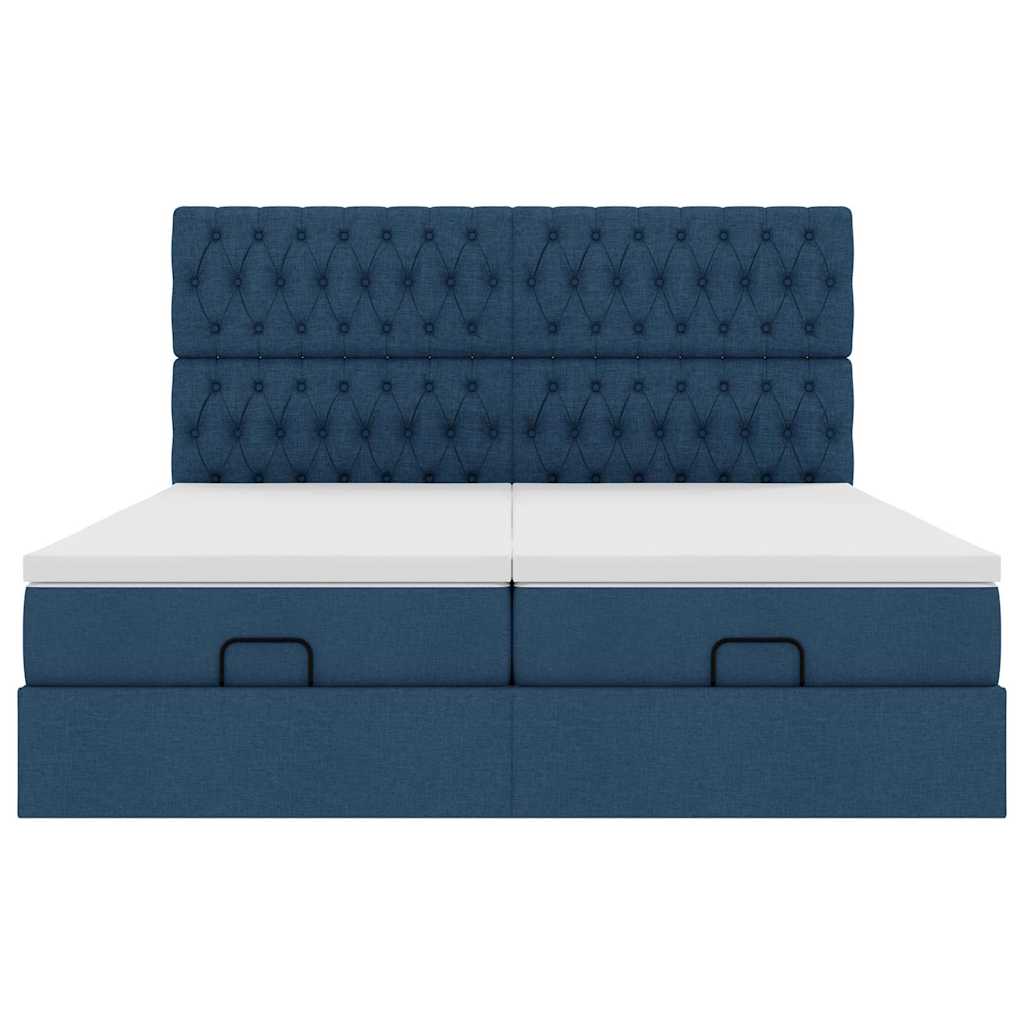 Cadre de lit ottoman avec matelas bleu 180x200 cm tissu