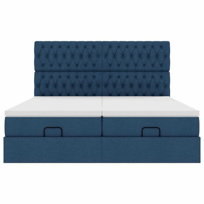 Cadre de lit ottoman avec matelas bleu 180x200 cm tissu