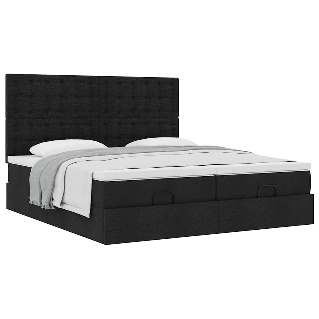 Cadre de lit ottoman avec matelas noir 160x200 cm tissu