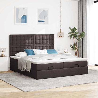 Cadre de lit ottoman avec matelas marron foncé 180x200 cm tissu