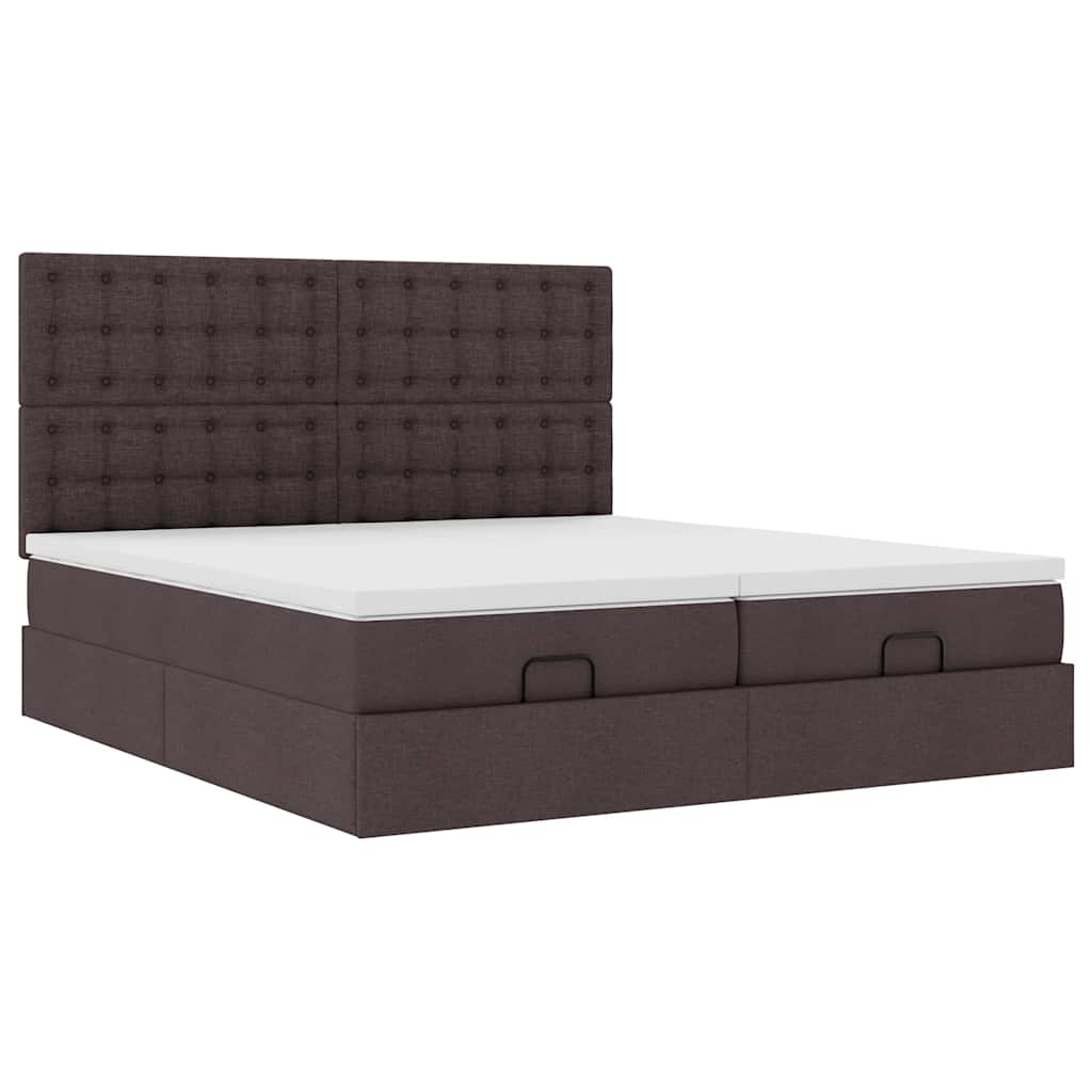 Cadre de lit ottoman avec matelas marron foncé 180x200 cm tissu