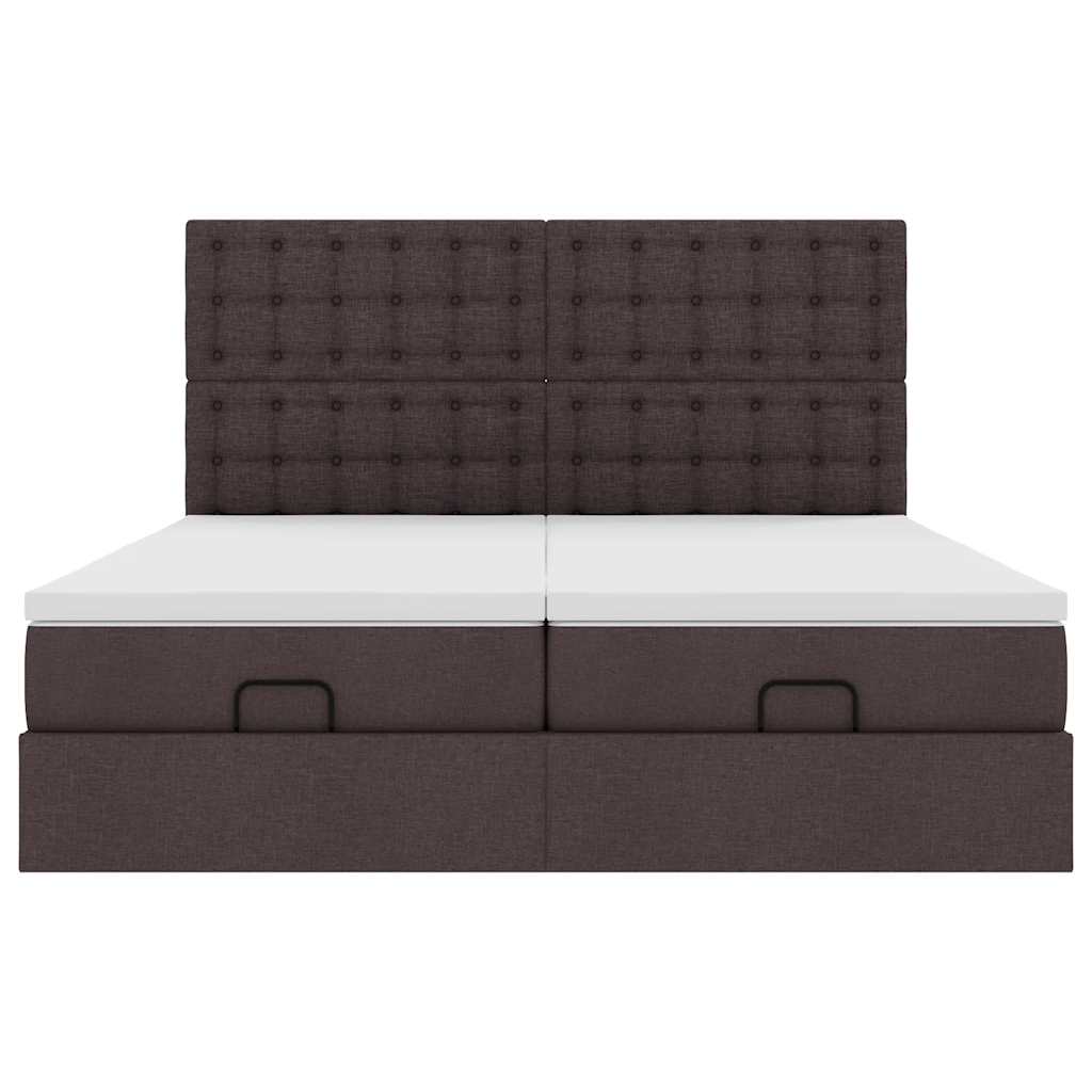 Cadre de lit ottoman avec matelas marron foncé 180x200 cm tissu