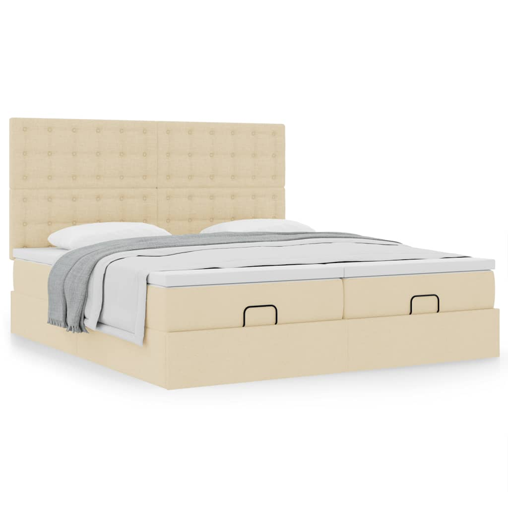 Cadre de lit ottoman avec matelas crème 180x200 cm tissu