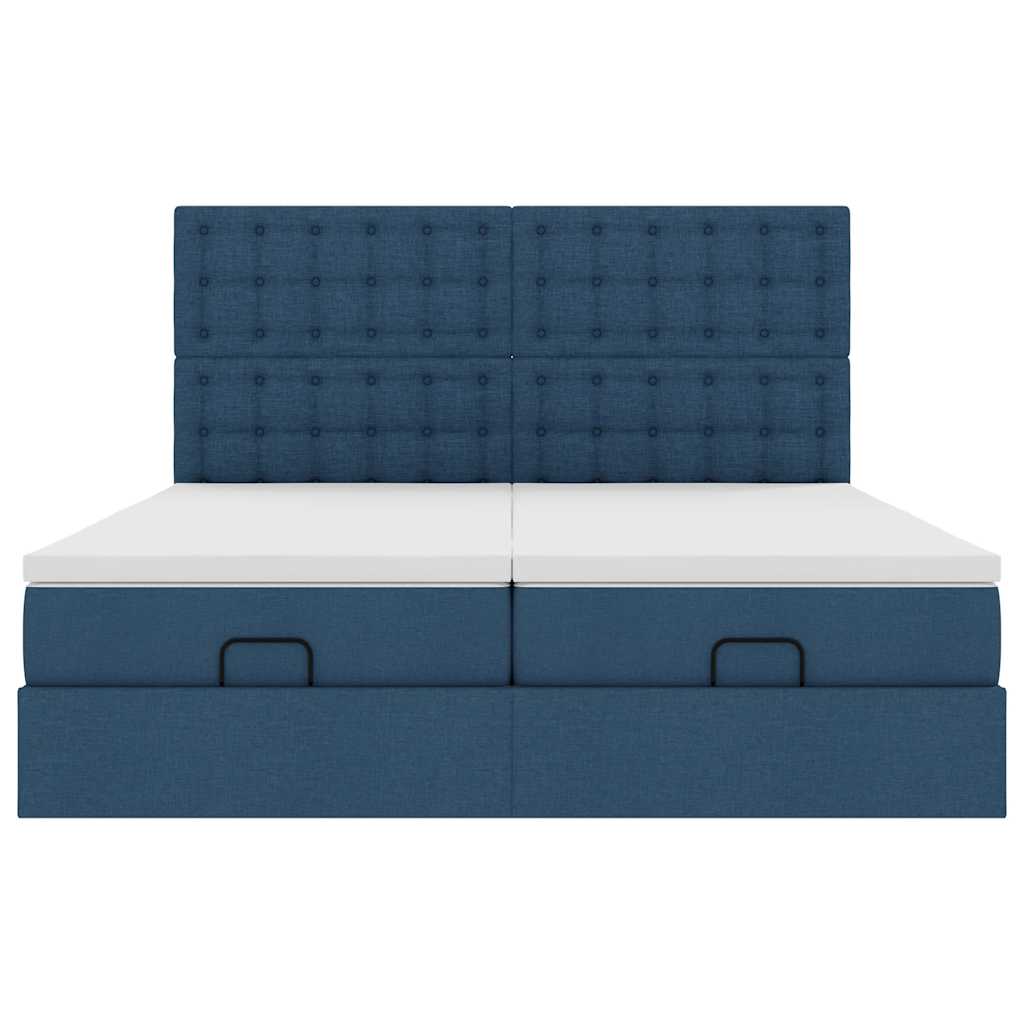 Cadre de lit ottoman avec matelas bleu 180x200 cm tissu