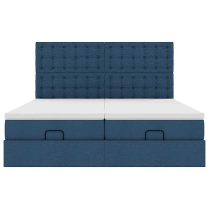 Cadre de lit ottoman avec matelas bleu 180x200 cm tissu