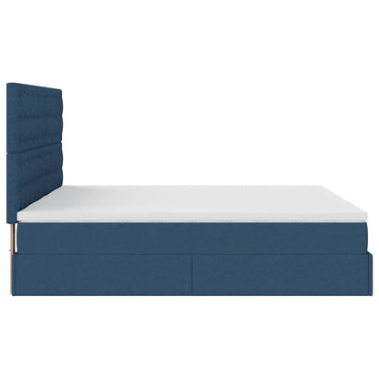 Cadre de lit ottoman avec matelas bleu 180x200 cm tissu