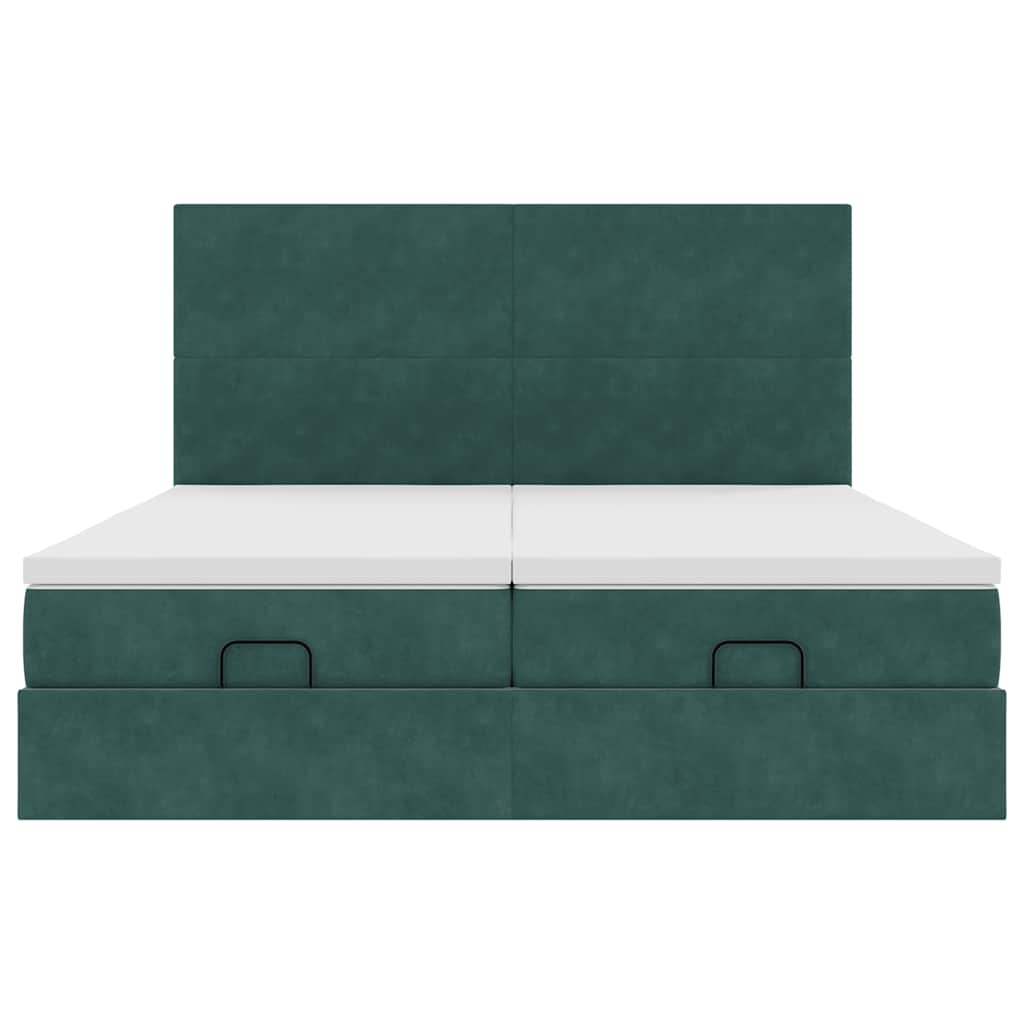 Cadre de lit ottoman avec matelas vert foncé 180x200cm velours