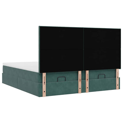 Cadre de lit ottoman avec matelas vert foncé 180x200cm velours