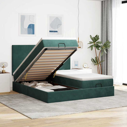 Cadre de lit ottoman avec matelas vert foncé 180x200cm velours