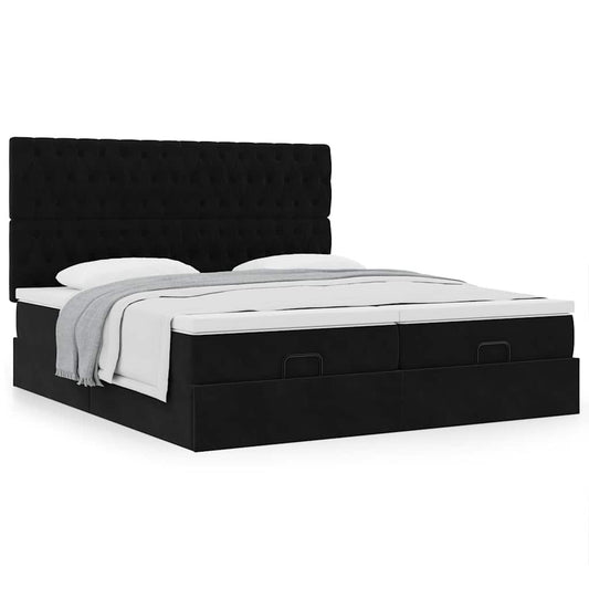 Cadre de lit ottoman avec matelas noir 160x200 cm velours