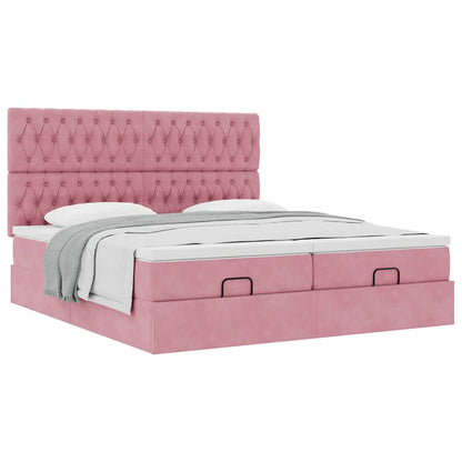 Cadre de lit ottoman avec matelas rose 160x200 cm velours