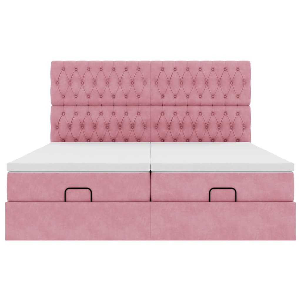 Cadre de lit ottoman avec matelas rose 160x200 cm velours