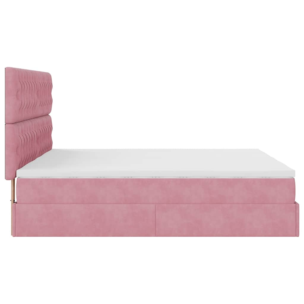 Cadre de lit ottoman avec matelas rose 160x200 cm velours