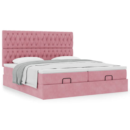 Cadre de lit ottoman avec matelas rose 160x200 cm velours