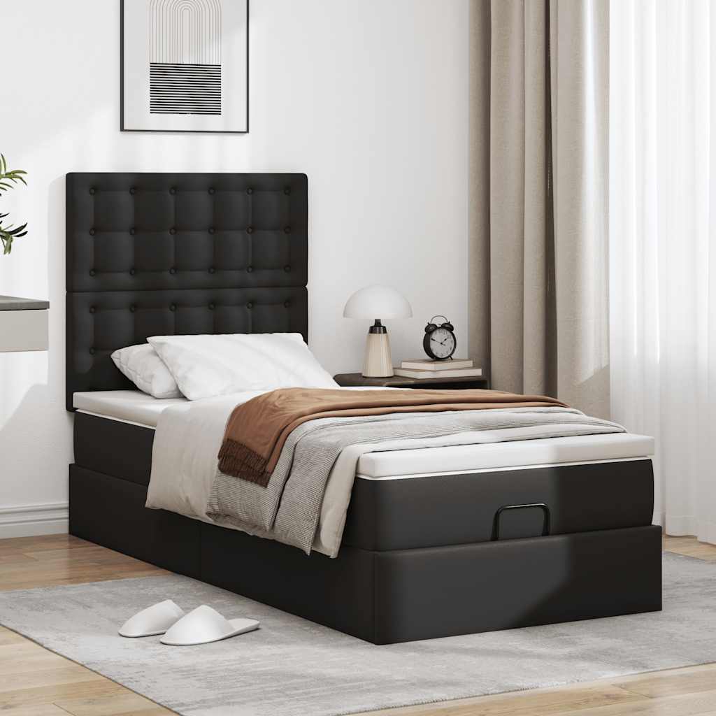 Cadre de lit ottoman avec matelas noir 80x200 cm similicuir