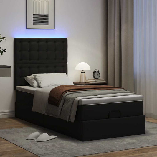 Cadre de lit ottoman avec matelas noir 90x200 cm similicuir