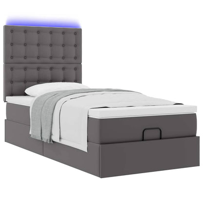 Cadre de lit ottoman avec matelas gris 90x200 cm similicuir