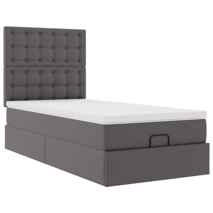 Cadre de lit ottoman avec matelas gris 90x200 cm similicuir