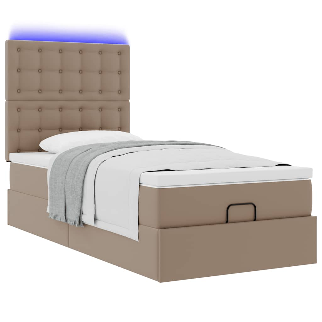 Cadre de lit ottoman et matelas cappuccino 90x200 cm similicuir