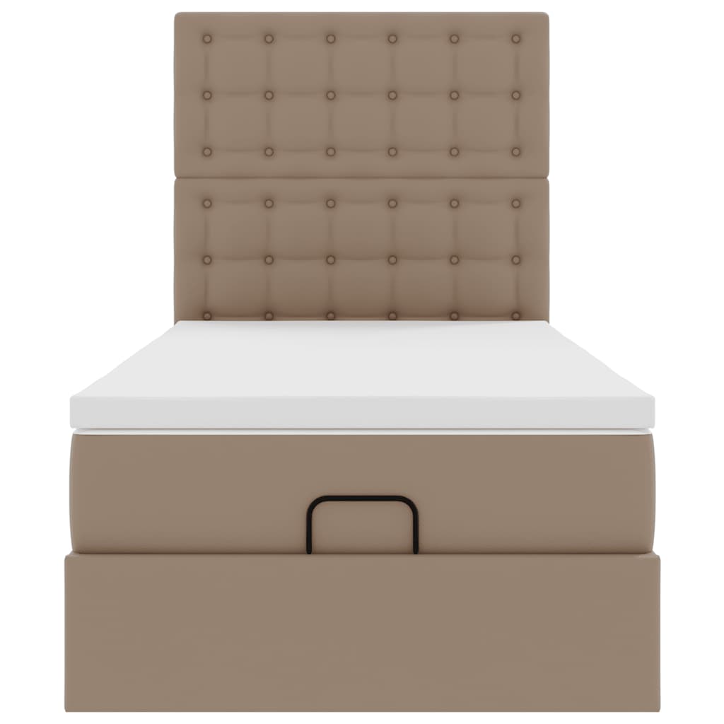 Cadre de lit ottoman et matelas cappuccino 90x200 cm similicuir