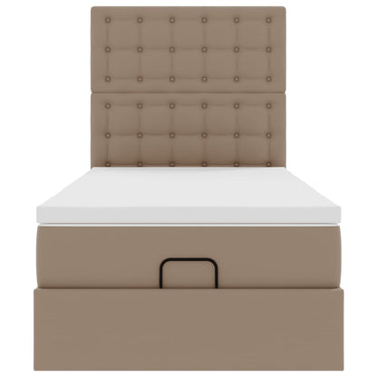 Cadre de lit ottoman et matelas cappuccino 90x200 cm similicuir