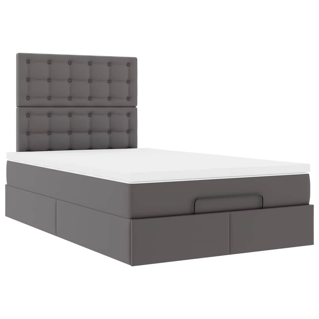 Cadre de lit ottoman avec matelas gris 120x190 cm similicuir