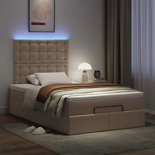 Cadre de lit ottoman et matelas cappuccino 120x190cm similicuir