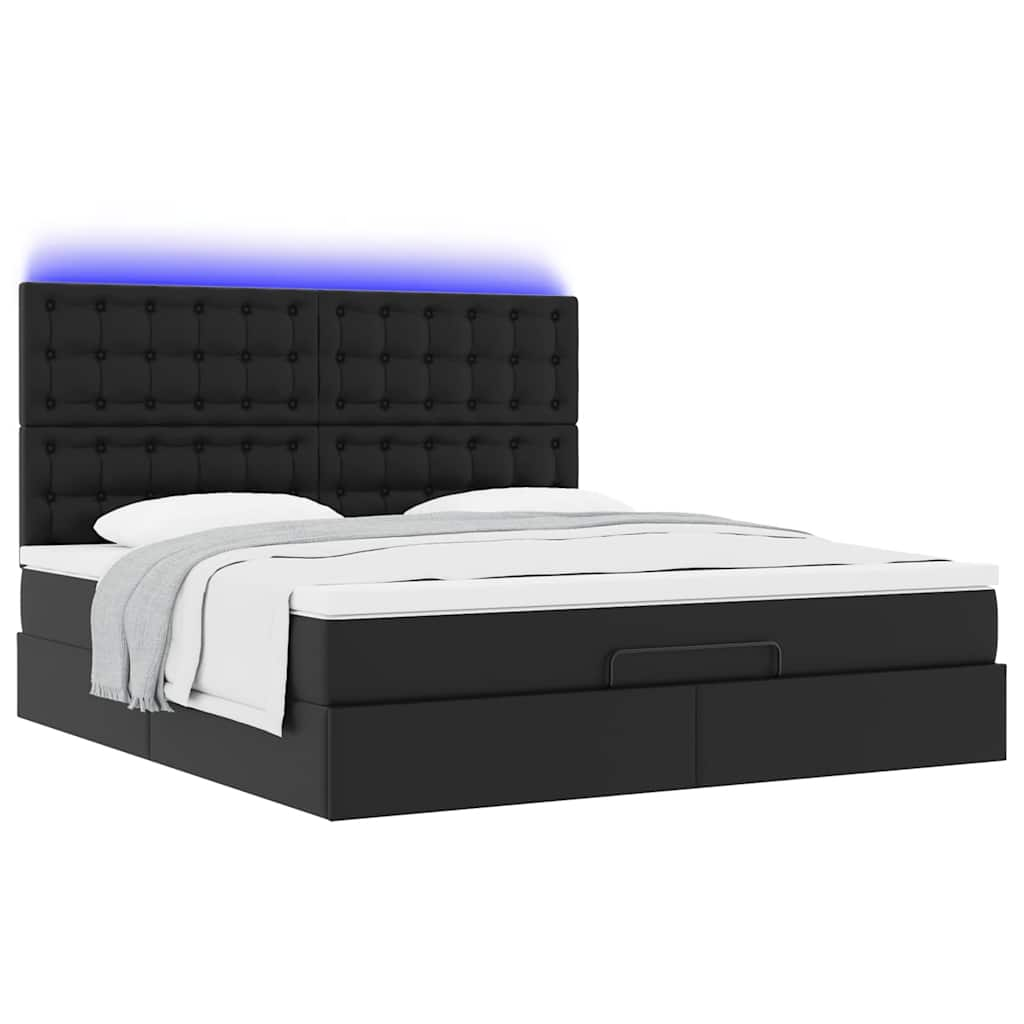 Cadre de lit ottoman avec matelas noir 180x200 cm similicuir