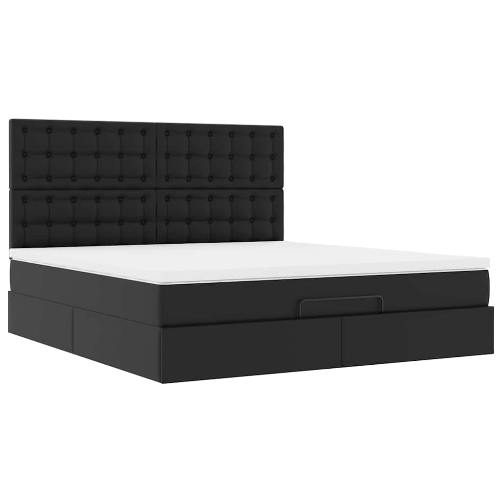 Cadre de lit ottoman avec matelas noir 180x200 cm similicuir