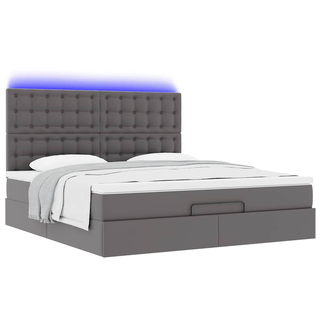 Cadre de lit ottoman avec matelas gris 180x200 cm similicuir