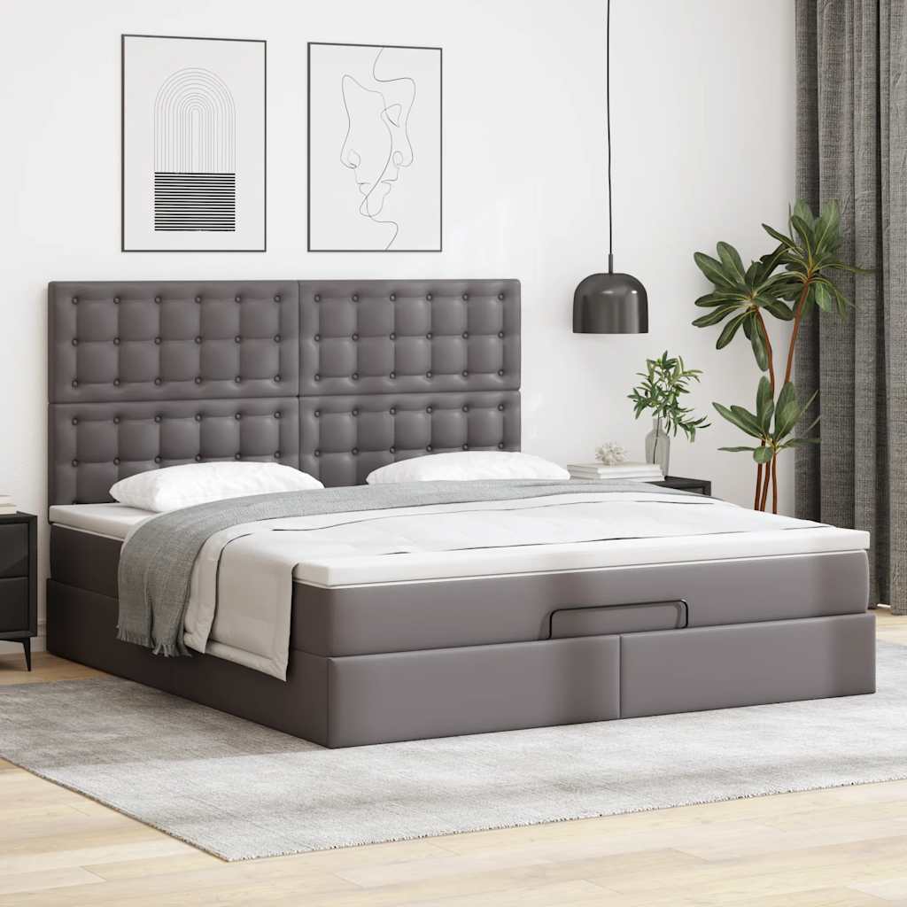 Cadre de lit ottoman avec matelas gris 180x200 cm similicuir