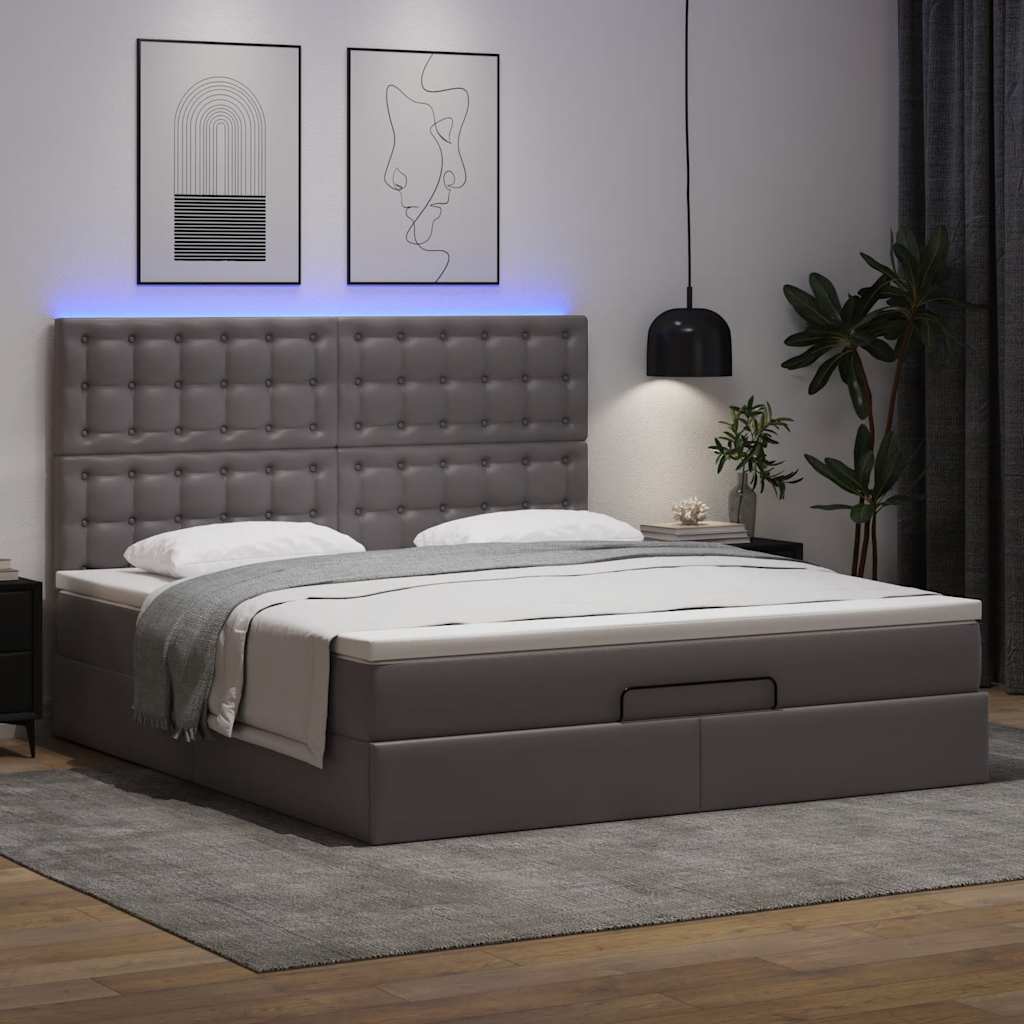 Cadre de lit ottoman avec matelas gris 180x200 cm similicuir