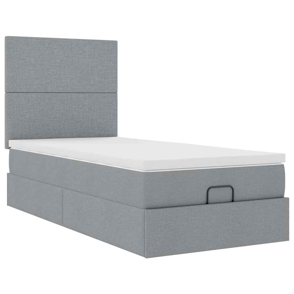 Cadre de lit ottoman avec matelas gris clair 80x200 cm tissu