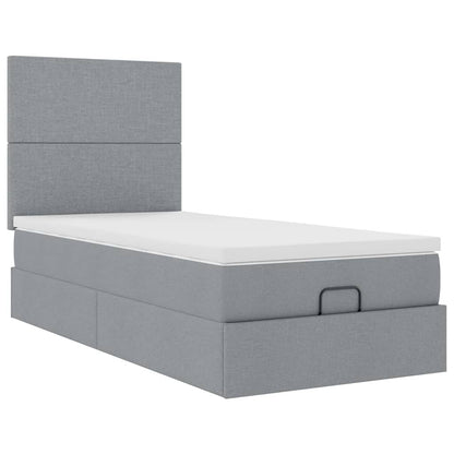 Cadre de lit ottoman avec matelas gris clair 80x200 cm tissu