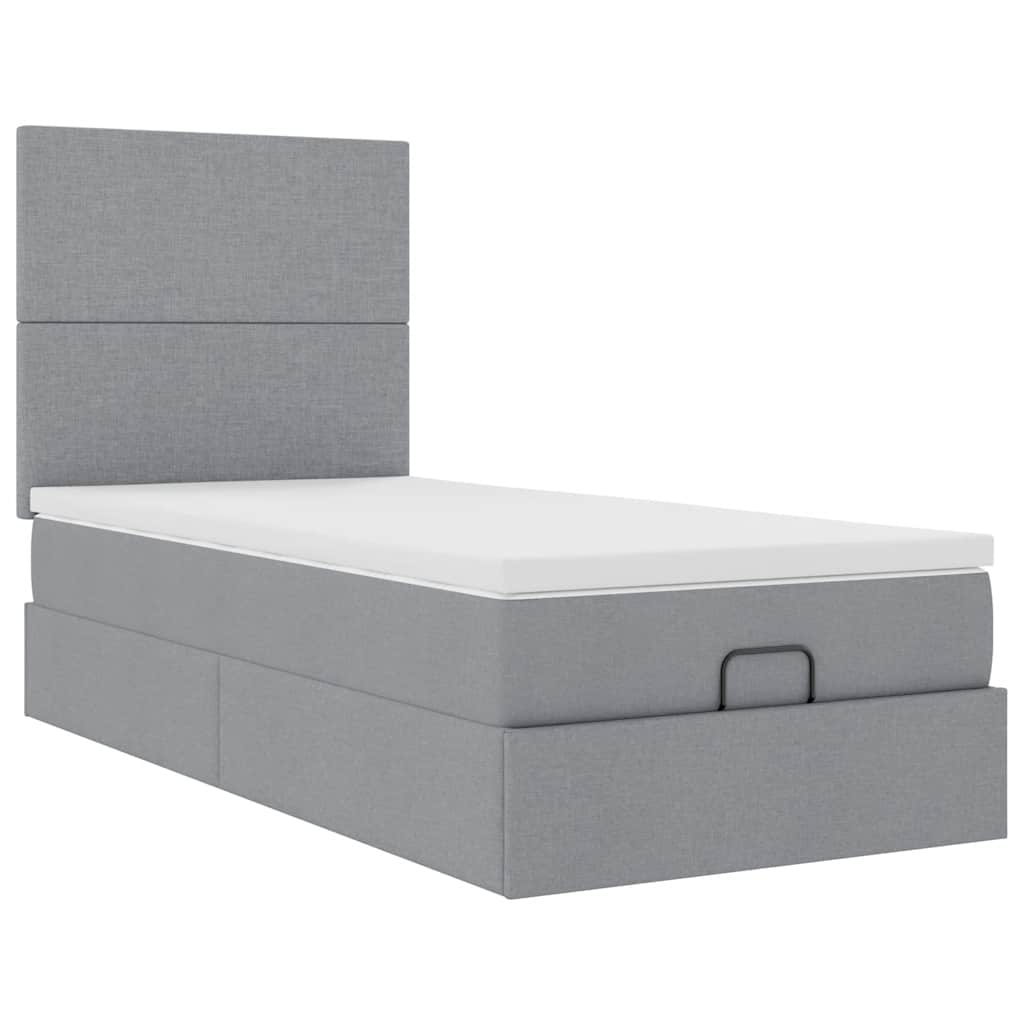 Cadre de lit ottoman et matelas gris clair 90x200 cm tissu