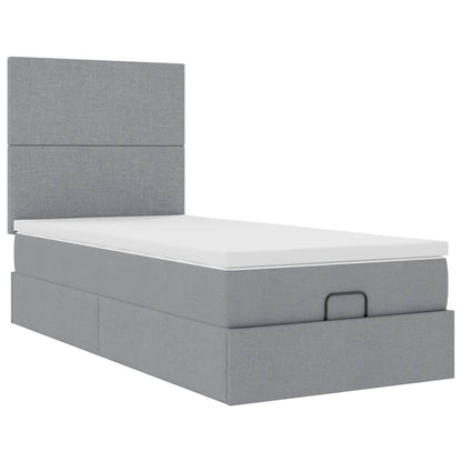 Cadre de lit ottoman et matelas gris clair 90x200 cm tissu