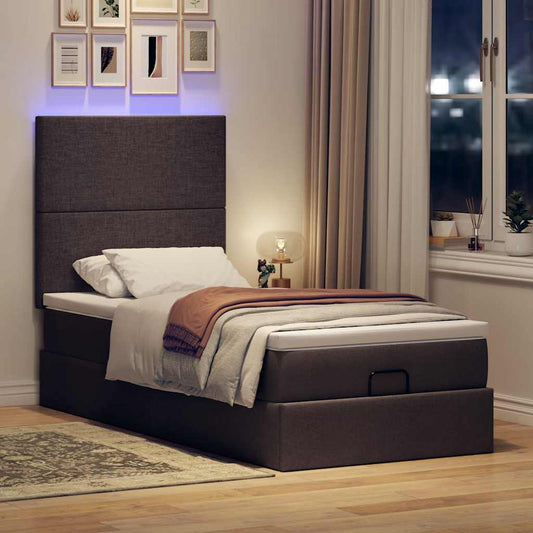 Cadre de lit ottoman avec matelas marron foncé 90x200 cm tissu