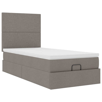 Cadre de lit ottoman avec matelas taupe 90x200 cm tissu