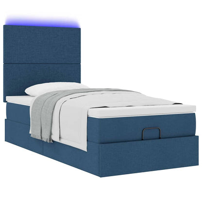 Lit ottoman avec matelas et LED Bleu 90x200 cm Tissu