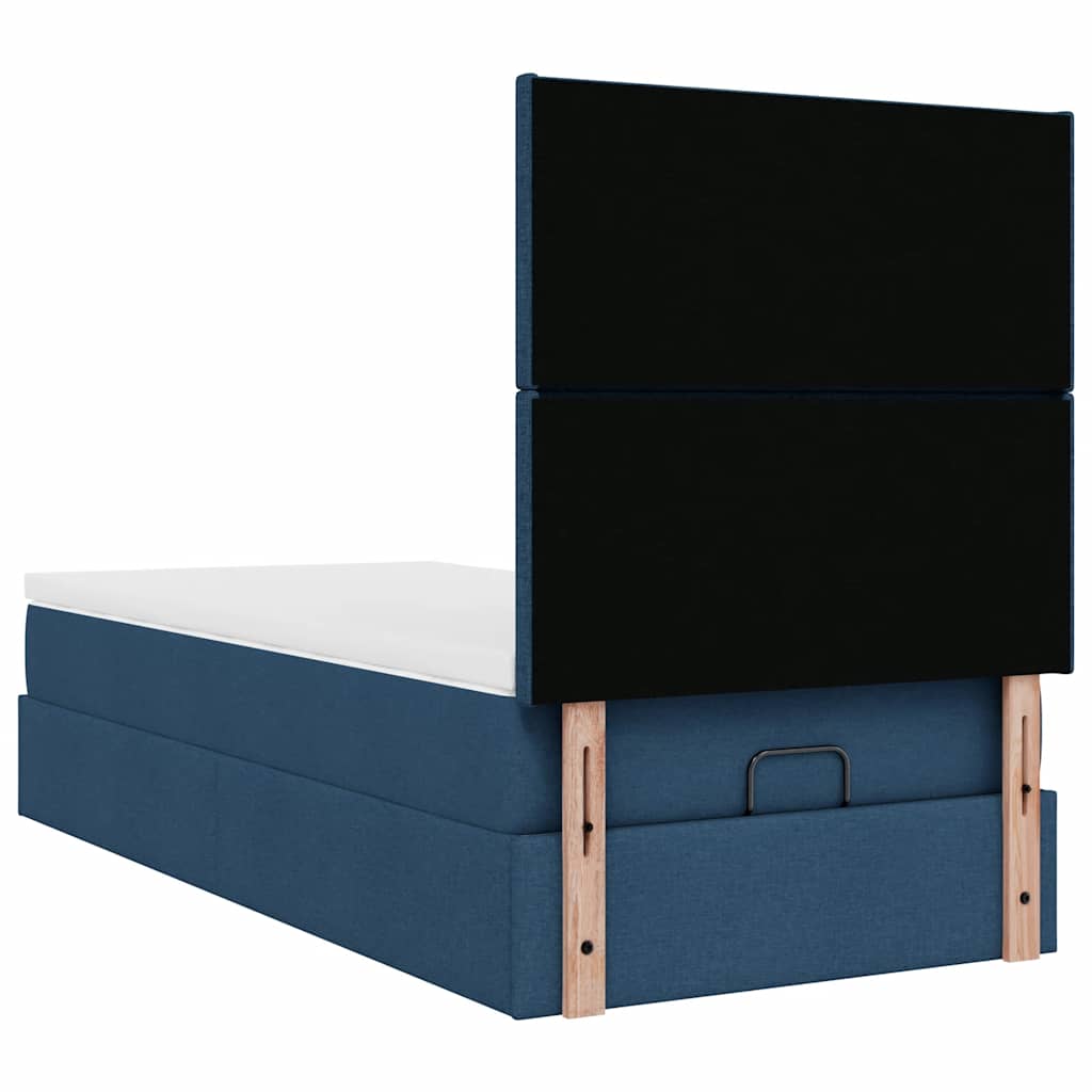 Lit ottoman avec matelas et LED Bleu 90x200 cm Tissu