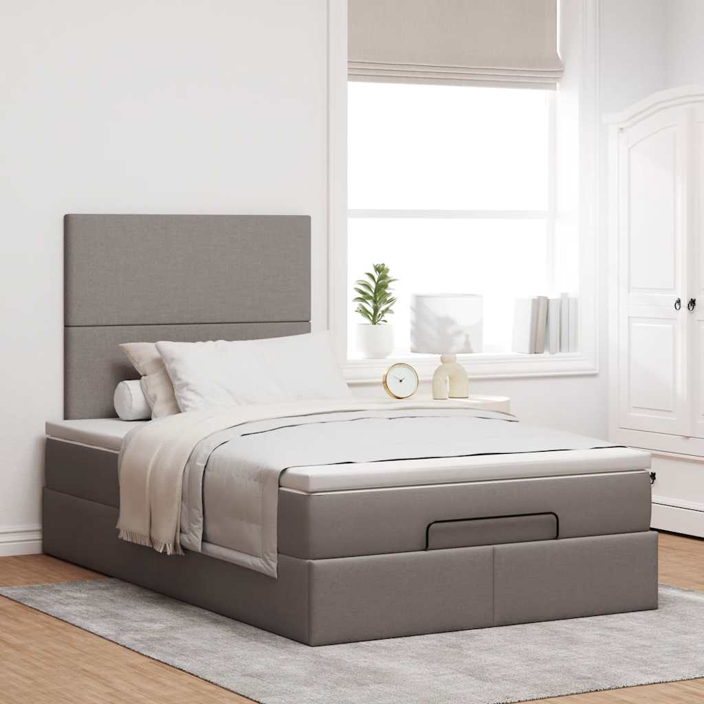 Cadre de lit ottoman avec matelas taupe 120x190 cm tissu